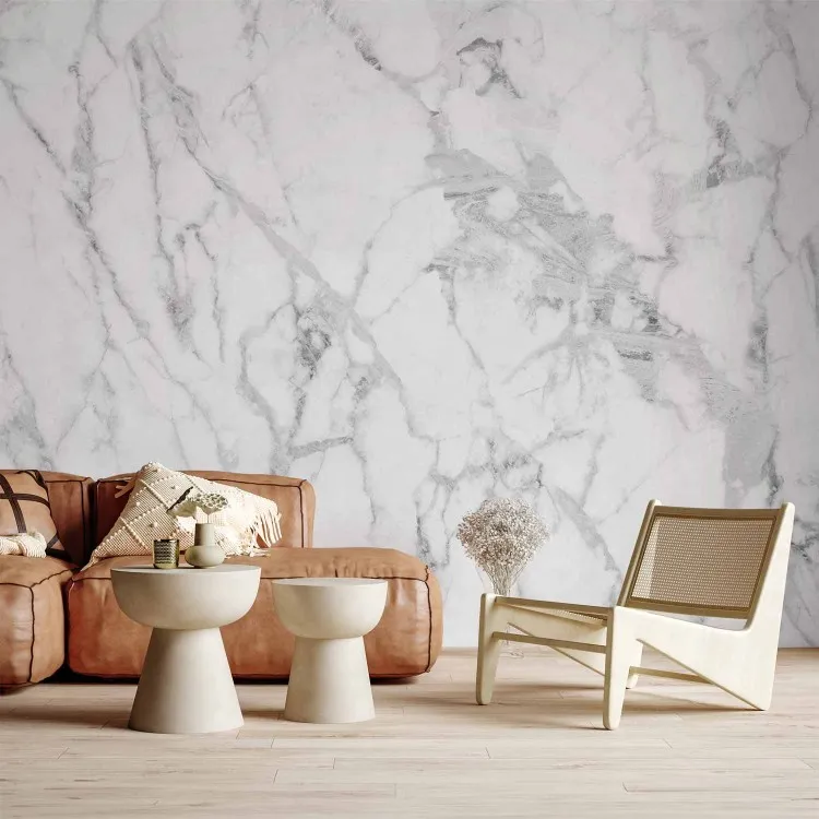 Elegant Rock Wall - White Marble Slab With Gray Accents