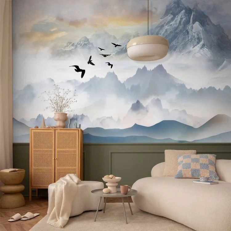 Mountains in the Fog - Birds Flying Over the Mountain Peaks in the Clouds