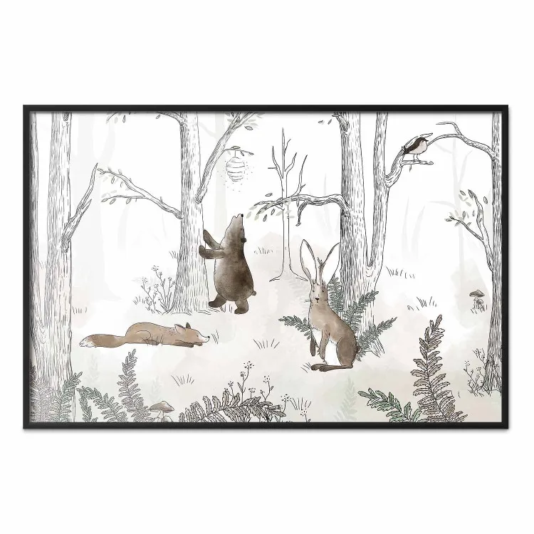 Forest Animals - Drawn Forest with Watercolor Ferns