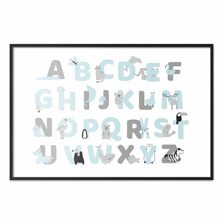 English Alphabet for Children - Gray and Blue Letters with Animals