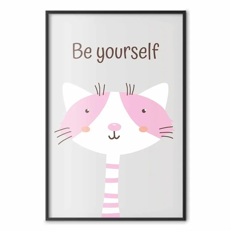 Be Yourself - Pink Cheerful Cat and a Motivating Slogan for Children