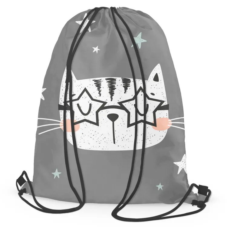Cat among the stars - animal motif on a dark grey background