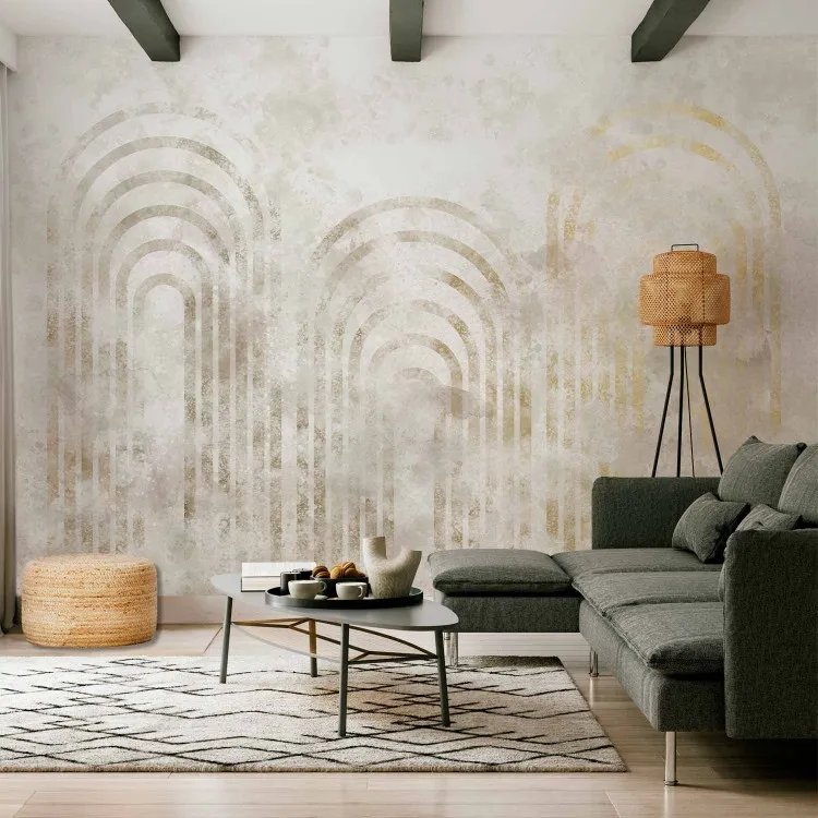 Golden Columns - Geometric Shapes on a Beige Background