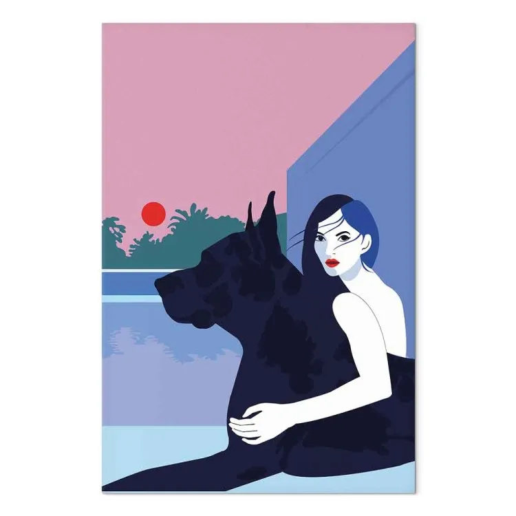 Woman with Dog (1-piece) - minimalist vector illustration