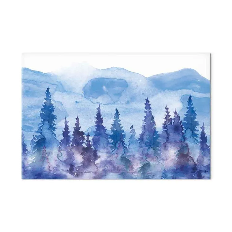 Watercolor Landscape (1-piece) - forest of fir trees against mountain peaks