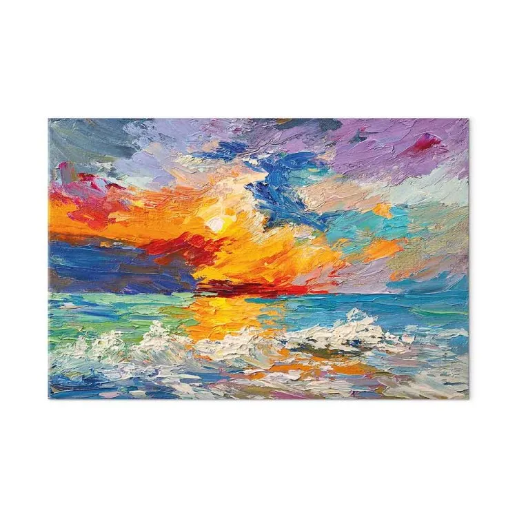 Seascape - Painted Sun at Sunset in Vivid Colors
