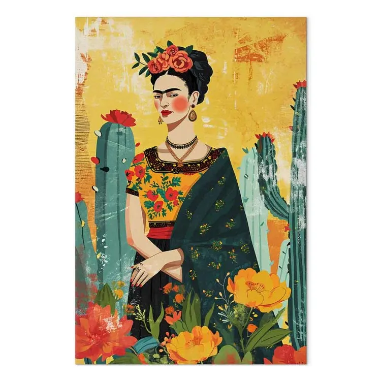 Frida Kahlo - artistic representation of the artist with cactus