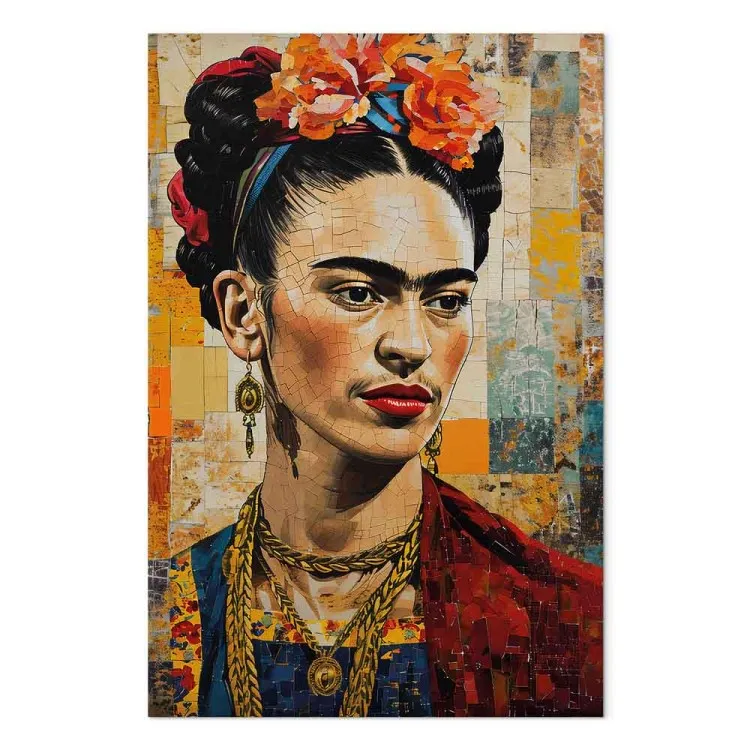 Frida Kahlo - portrait inspired by Klimt on a mosaic background