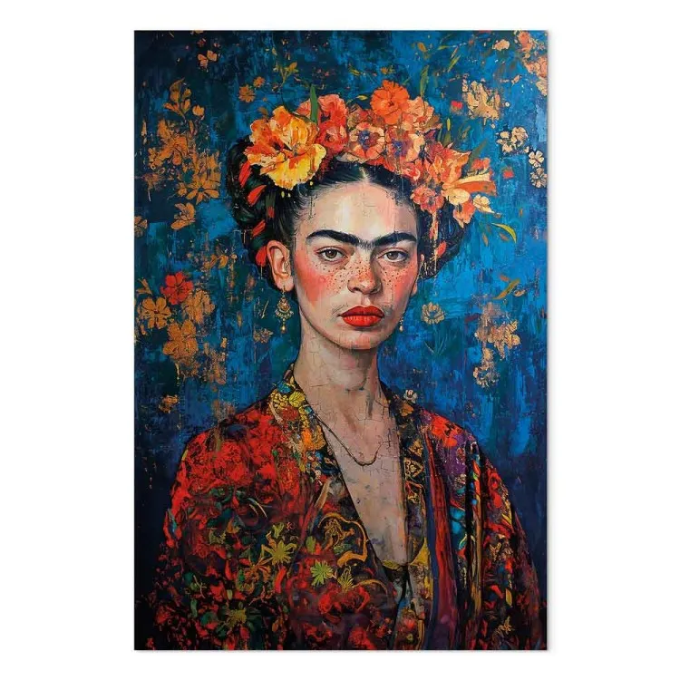Portrait of Frida - Klimt-style composition on a dark blue background