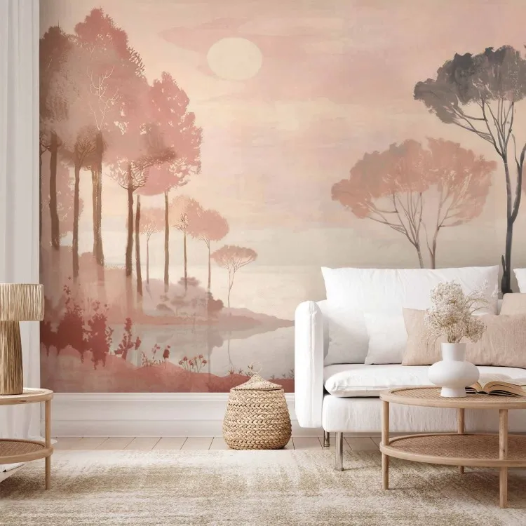 Subtle landscape - composition with nature on a terracotta coloured background