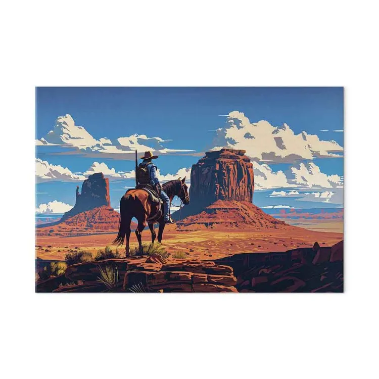 Cowboy in nature - rider admiring the rocky landscape