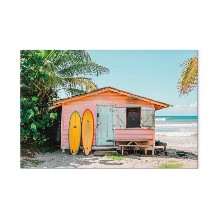 Surfing hut - colourful plank house on a tropical beach