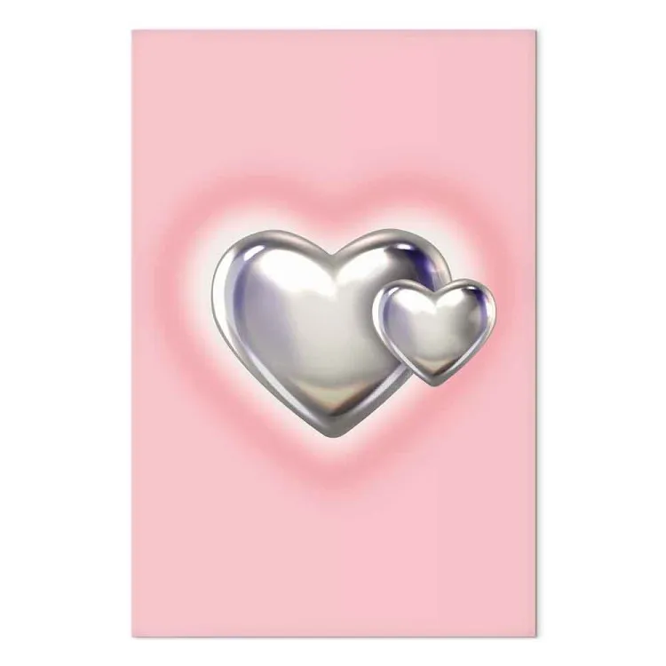 Metallic Hearts - Silver Shapes on Subtle Pink Background