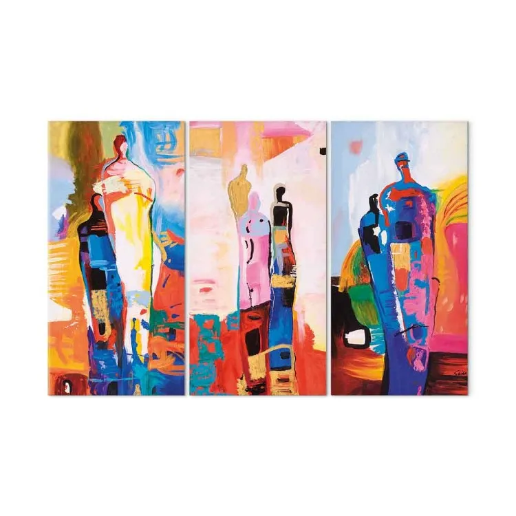 Pastel Figures (3-piece) - colorful abstraction with silhouettes