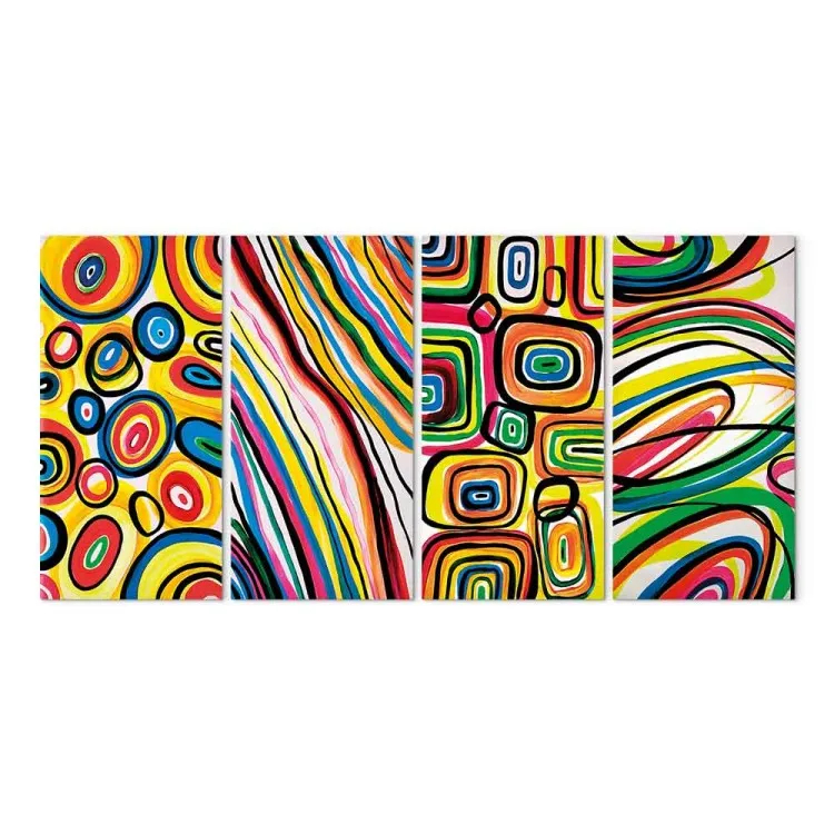 Illusion (4-piece) - Colourful abstraction with patterns on a white background