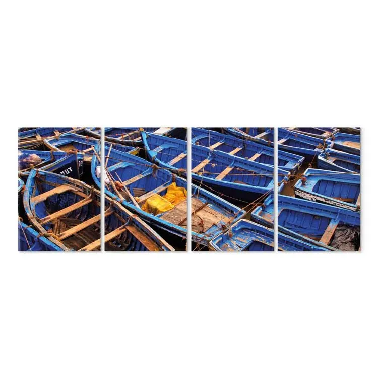 Moored boats - maritime landscape in blue colors