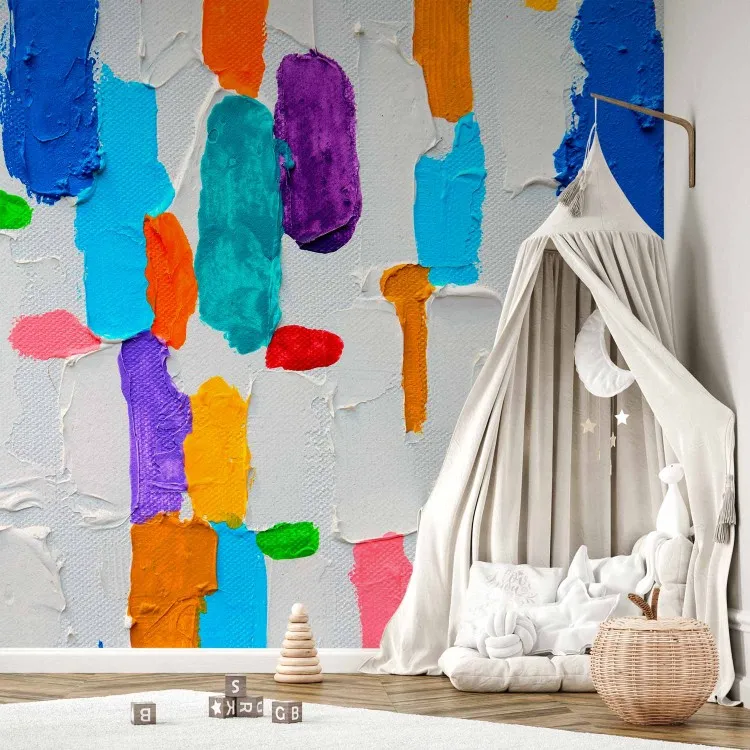 Colourful expression - painted pattern in coloured shapes on white background