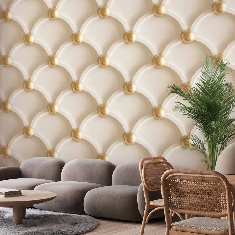 Perfect harmony - trendy quilted beige pattern with gold ornaments